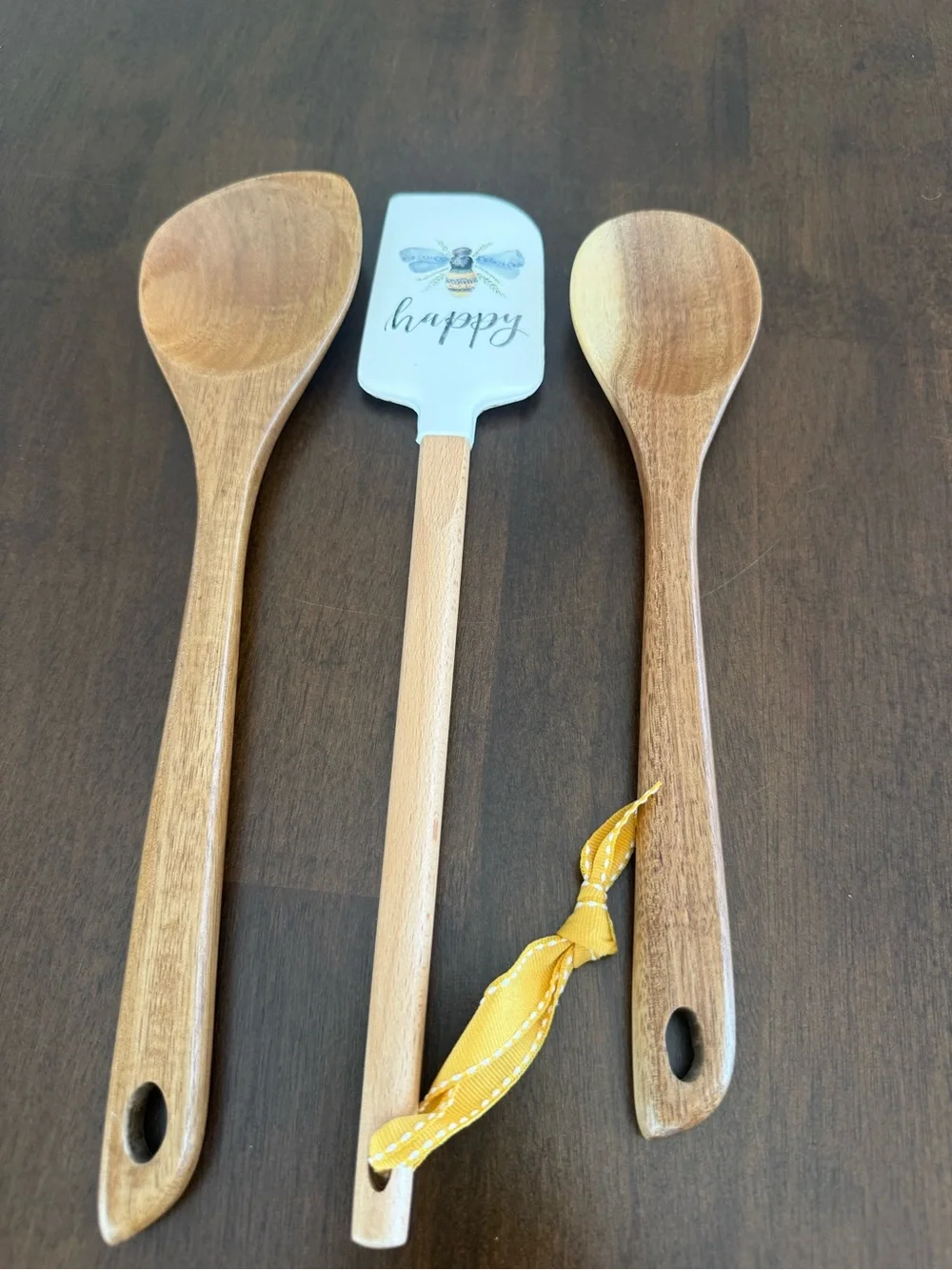 Bee Happy Kitchen Utensil Set Wood Spoons & Primitives by Kathy Spatula 3 Pc
